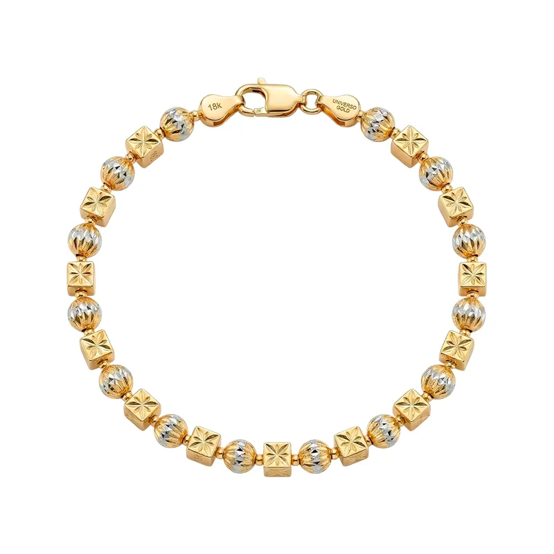 Brazalete con Cuentas de Cubos Grabados y Esferas Facetadas